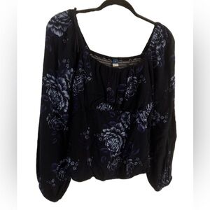 Old Navy Black and Blue Floral Blouse
